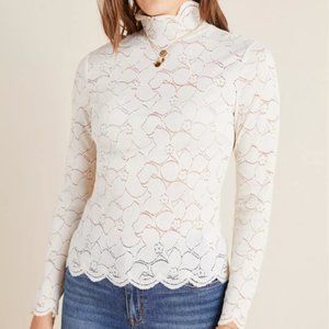 Anthropologie Lilla Lace Mock Neck Top